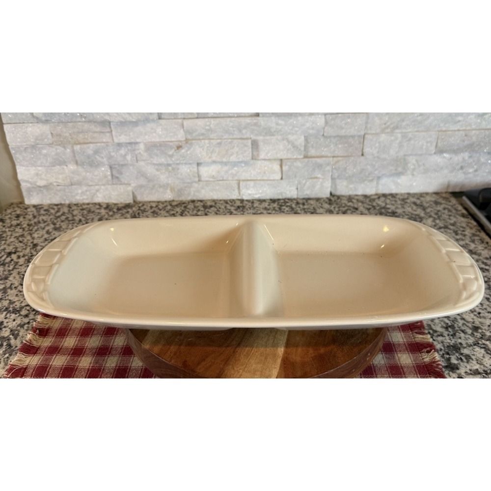 Longaberger Woven Traditions Ivory Divided Snack Dish